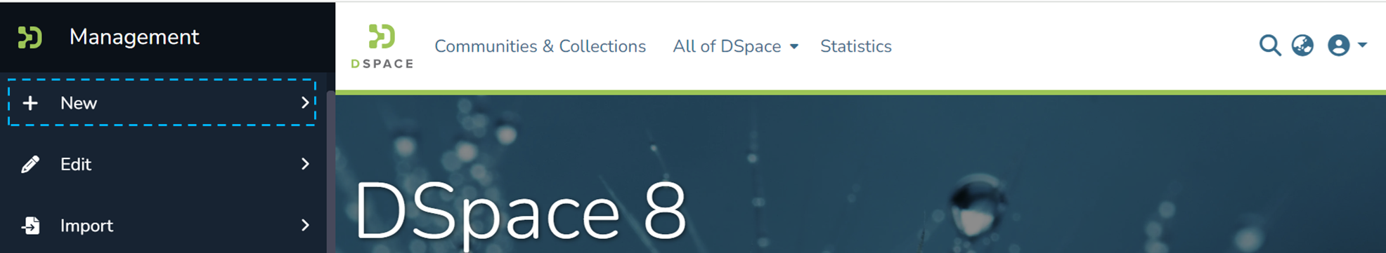 New is selected in the menu