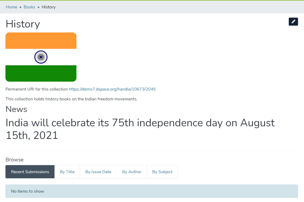 Example collection homepage