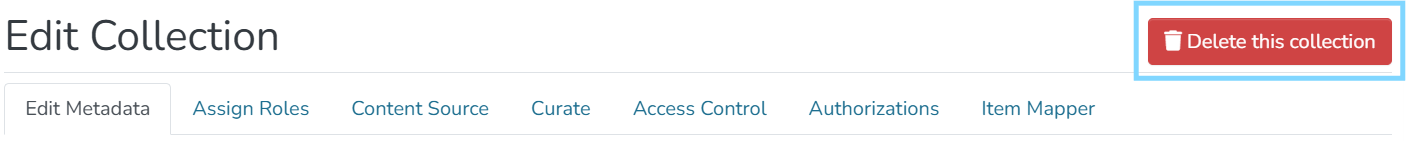 Edit collection page with Delete this collection button highlighted