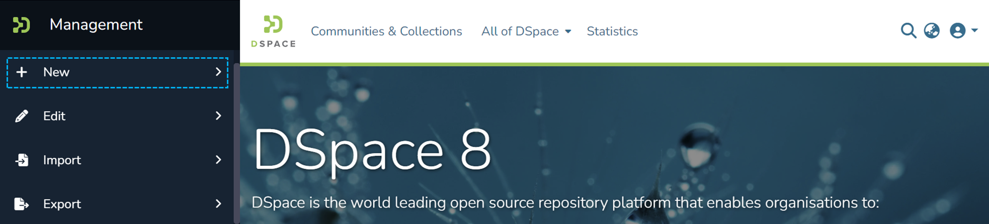 New is selected in the menu