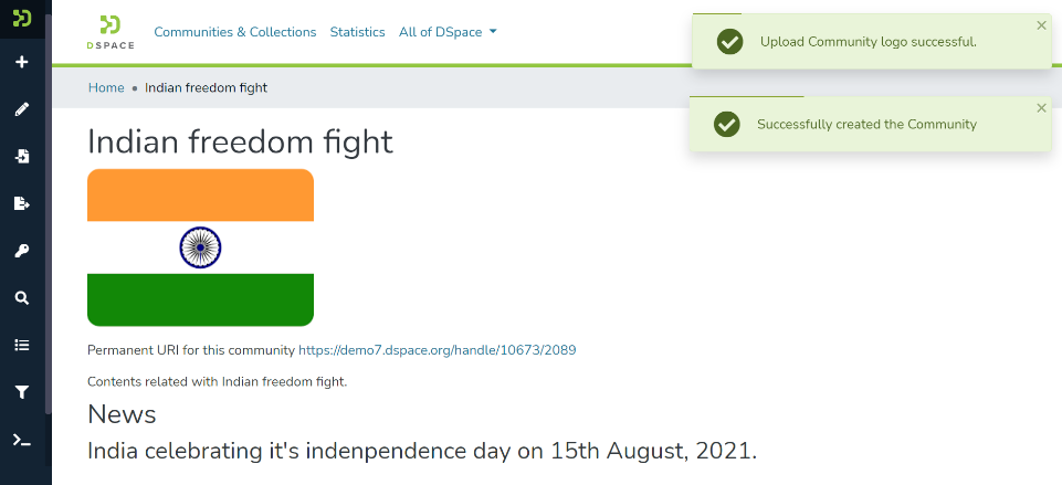 Successfully created the Community banner appears in the upper right corner when the Community is created