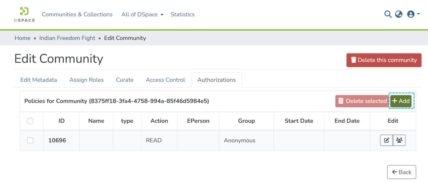 Edit community add authorizations