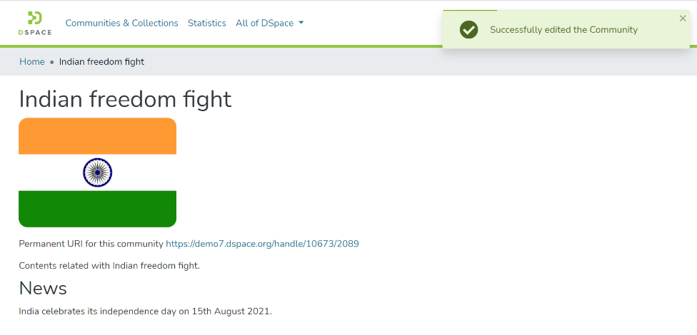 Successfully saved banner appears when the changes are saved in the upper right corner.