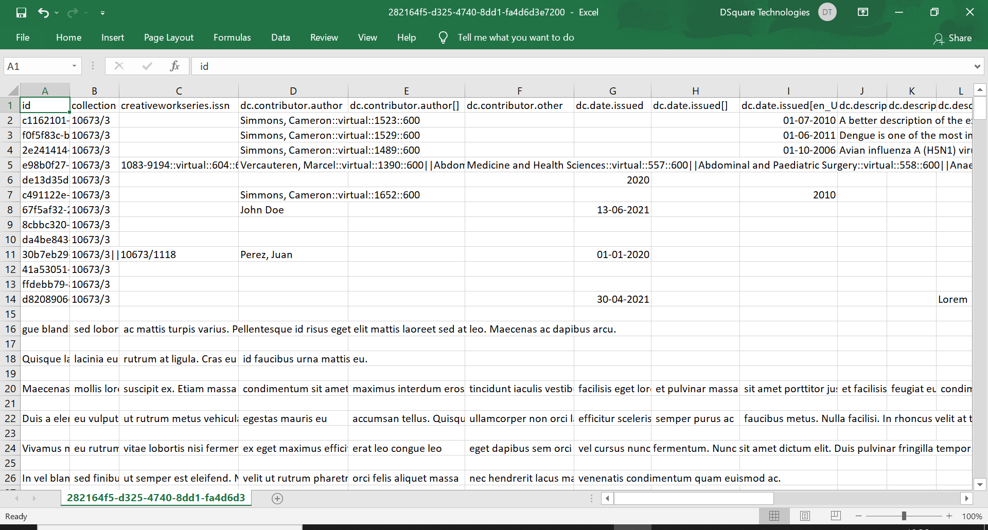 CSV file with metadata from a DSpace collection
