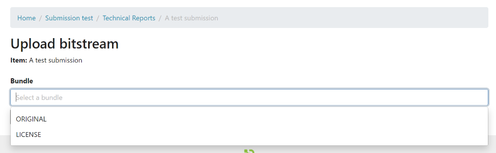 Dropdown menu on Upload bitstream page