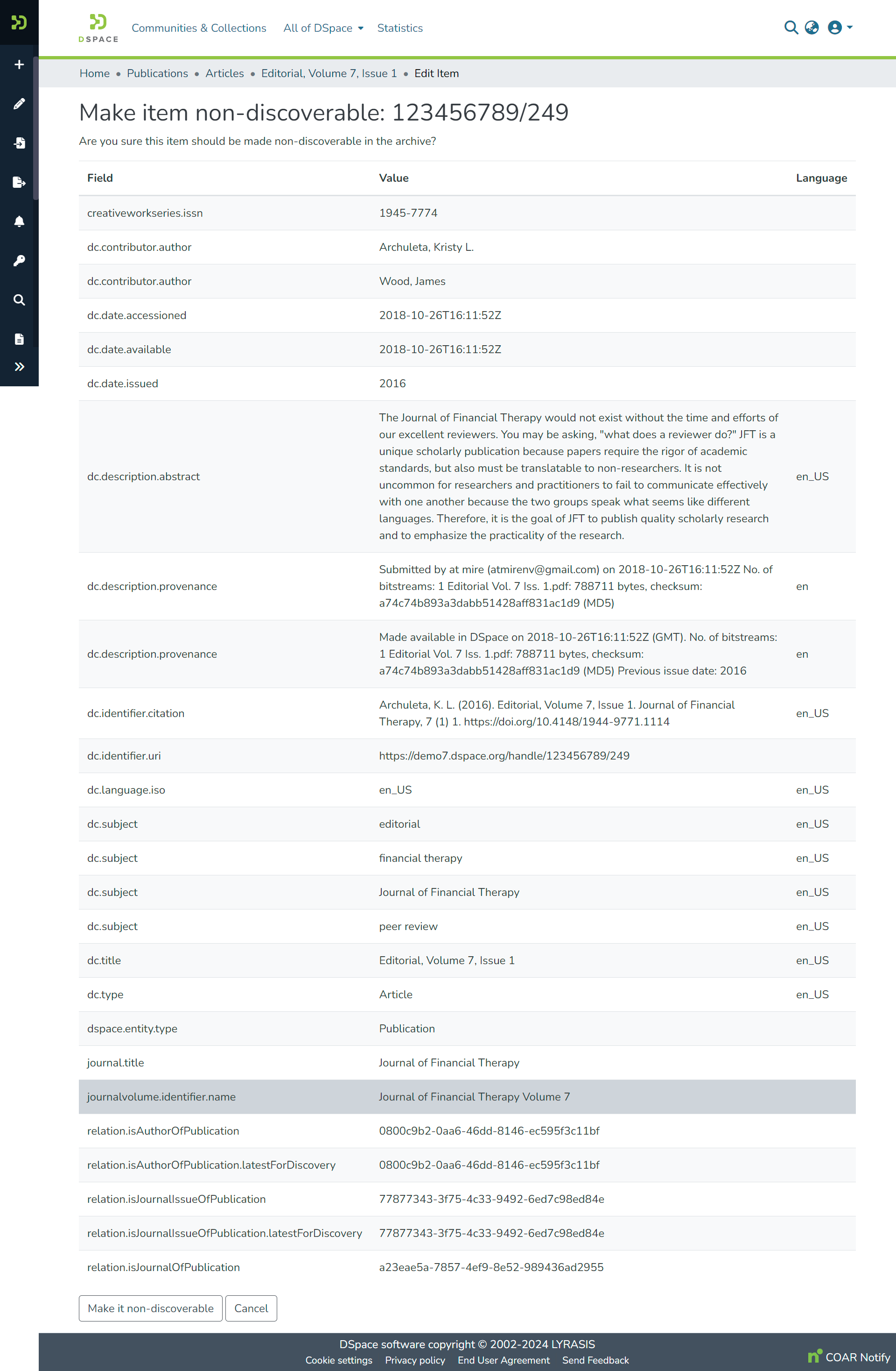 Make item non-discoverable page