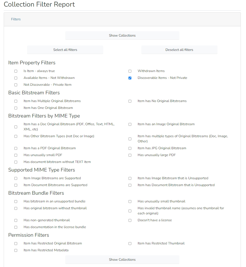 Collection Filter Report