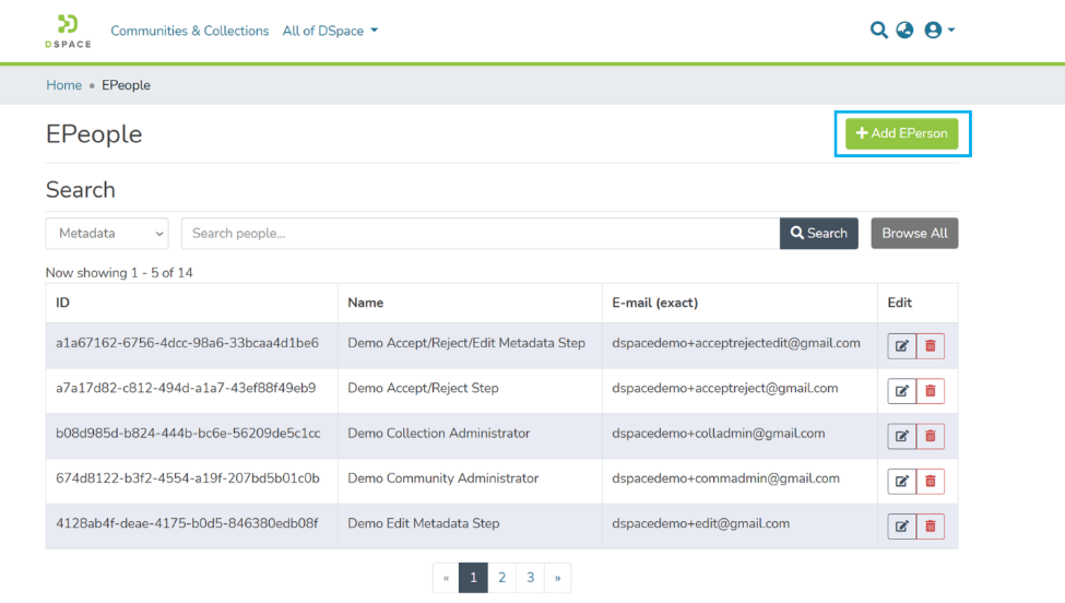 Click on the Add EPerson button in the upper right corner of the screen