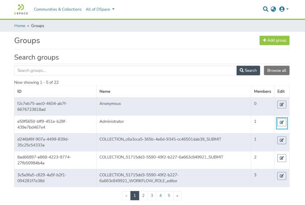 Click on Edit button next to Group to edit EPeople
