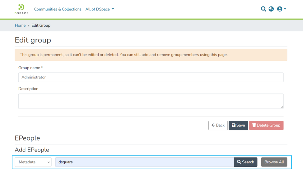 Type EPerson name or other data into metadata field to search for EPerson