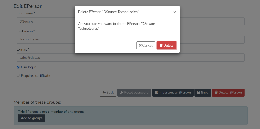 Delete confirmation click through