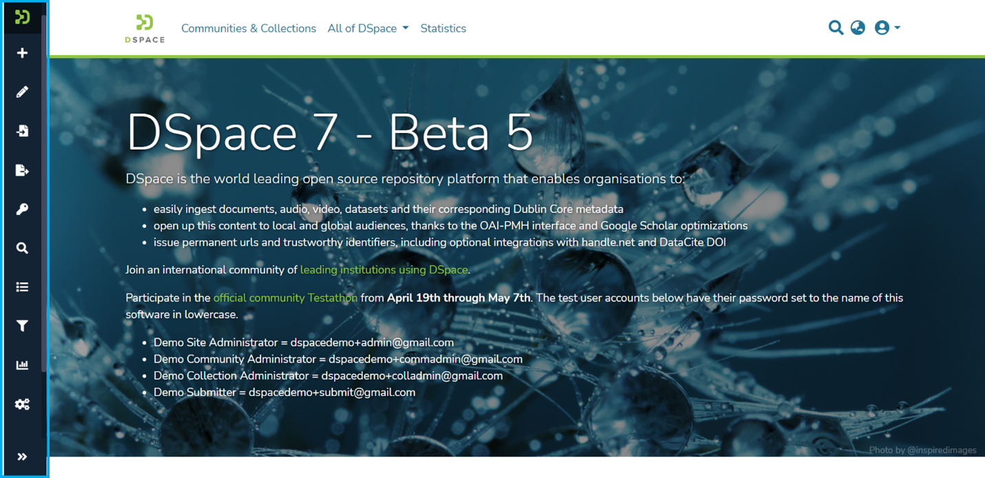 Admin menu displays vertically on the right side of the screen