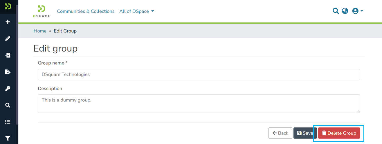 Click on the red Delete button in. the bottom right corner to permanently delete a group