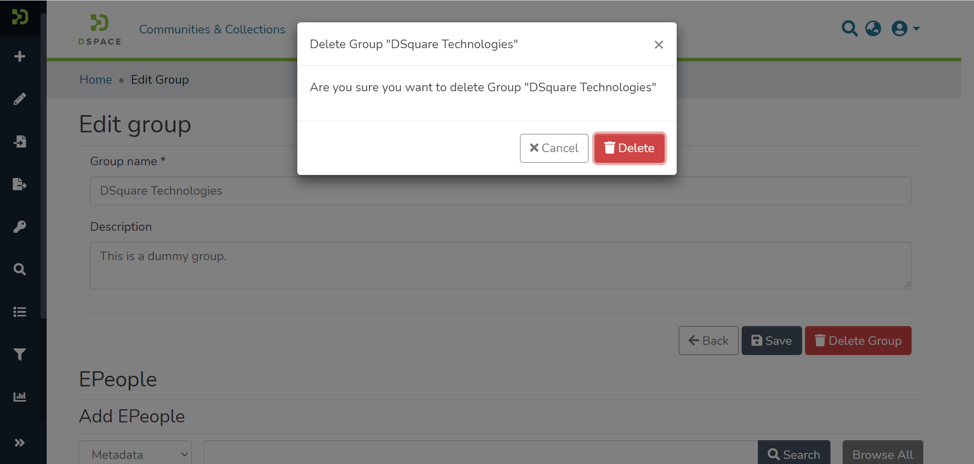 Delete confirmation click through