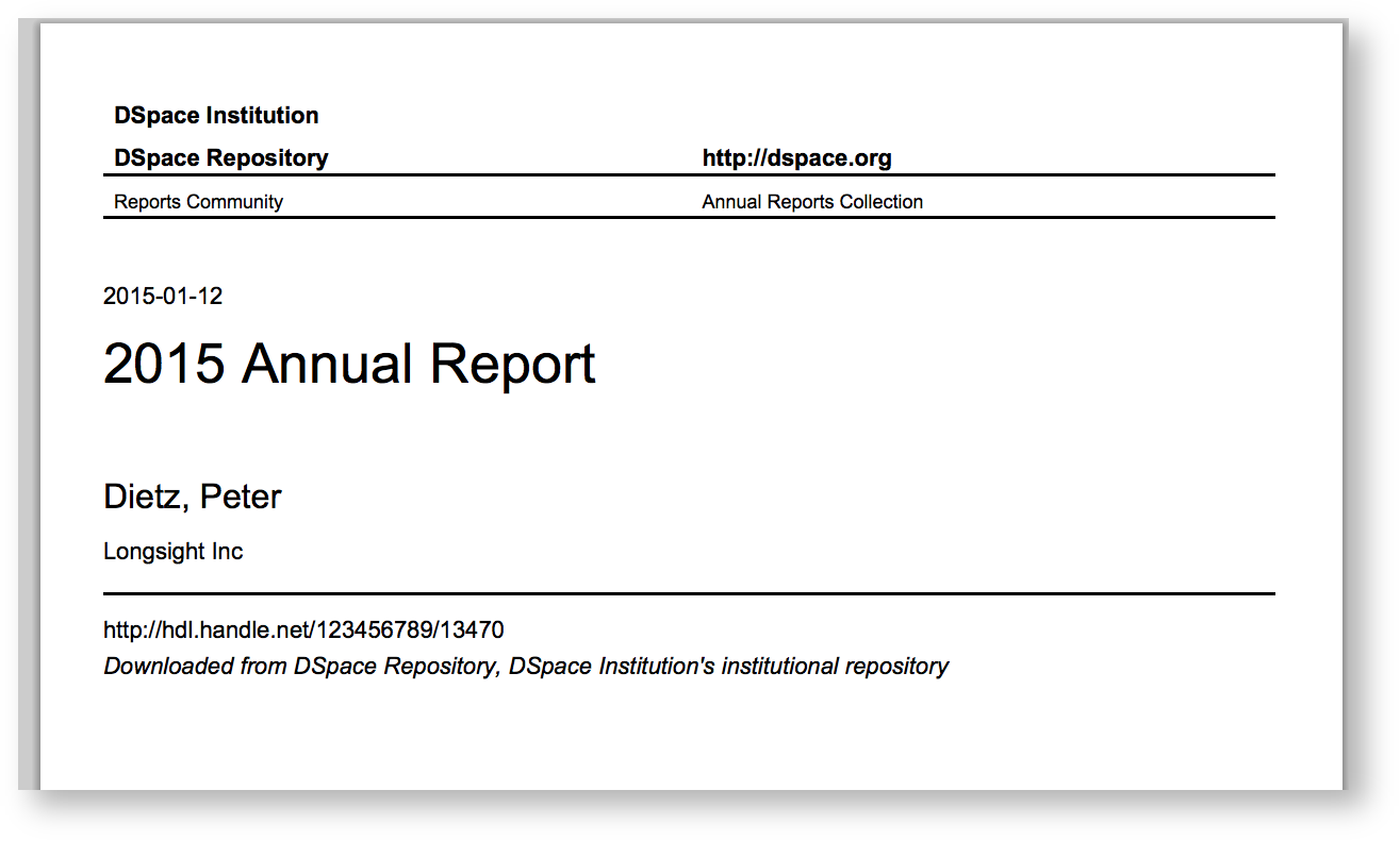 DSpace 10.x Documentation > PDF Citation Cover Page > Screen Shot 2015-01-14 at 3.12.42 PM.png (Screenshot of generated citation cover page) Screenshot of generated citation cover page