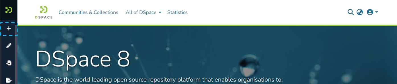 Screen shot of top part of menu. New (plus sign) is the first menu item.