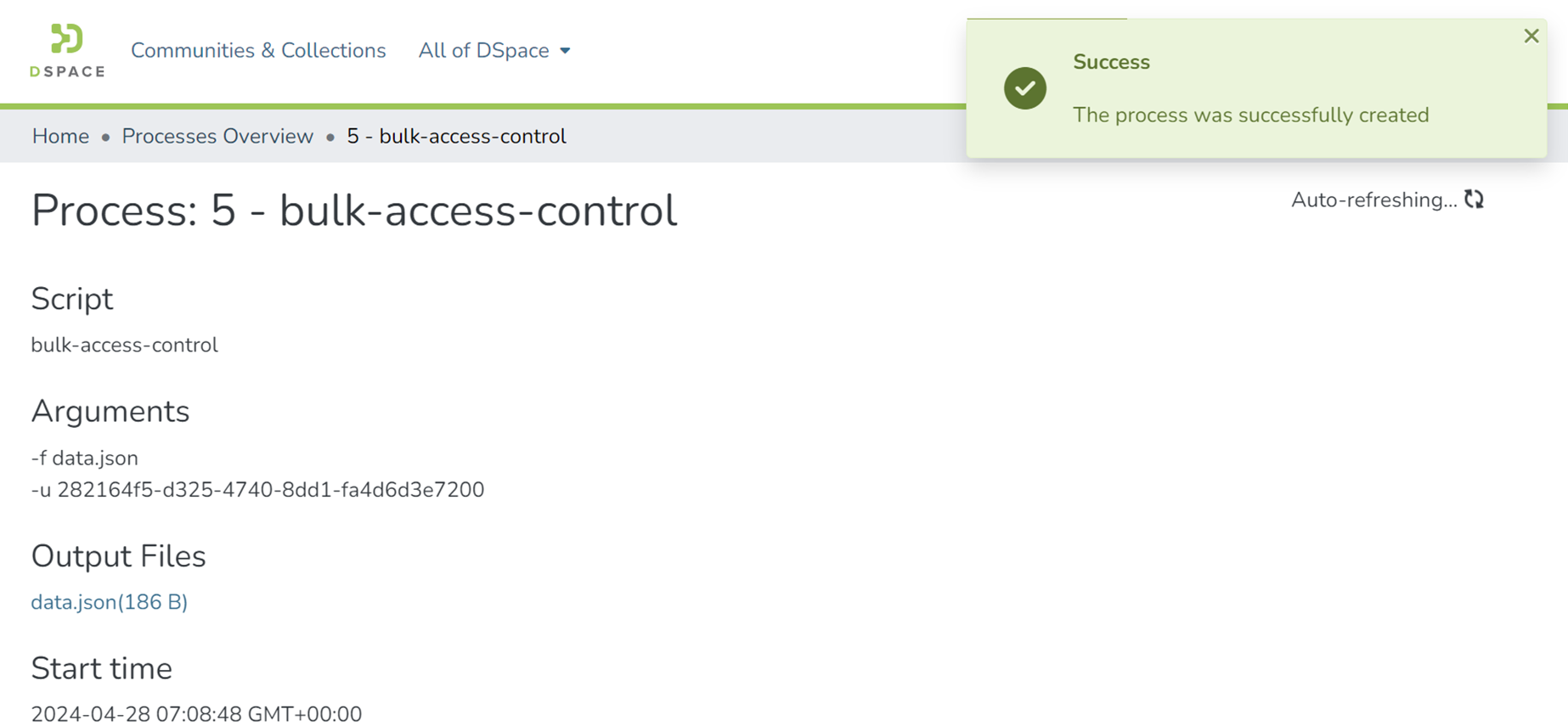 Successfully saved banner appears when the changes are saved in the upper right corner.