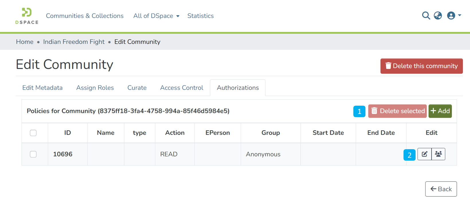 Edit Community authorizations