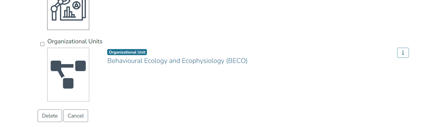 Screenshot showing the Delete and Cancel buttons