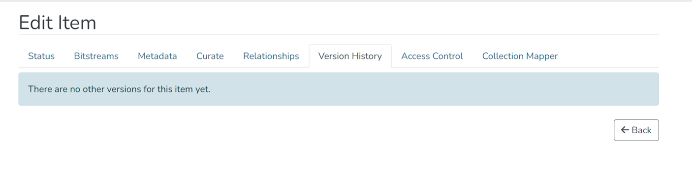Screenshot of Version History tab on Edit Item page