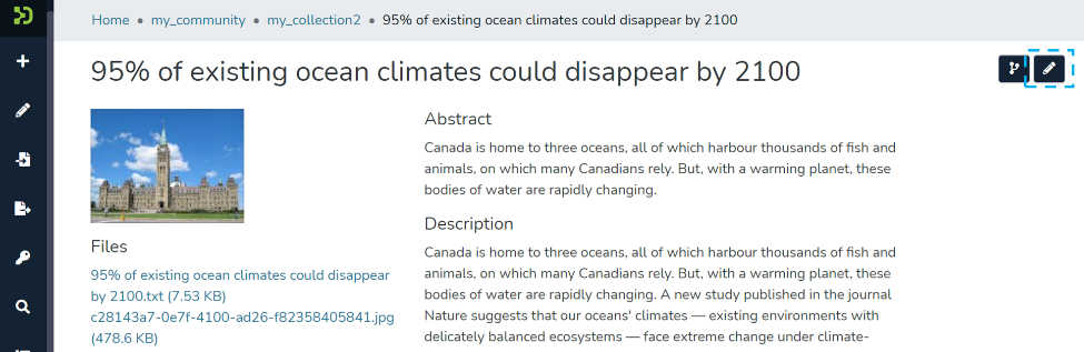 Item page with Edit button highlighted
