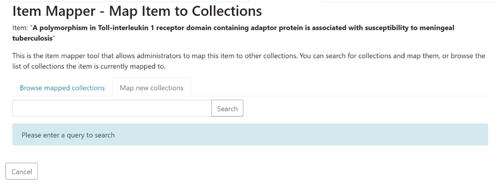 Item Mapper page showing Map new collections section