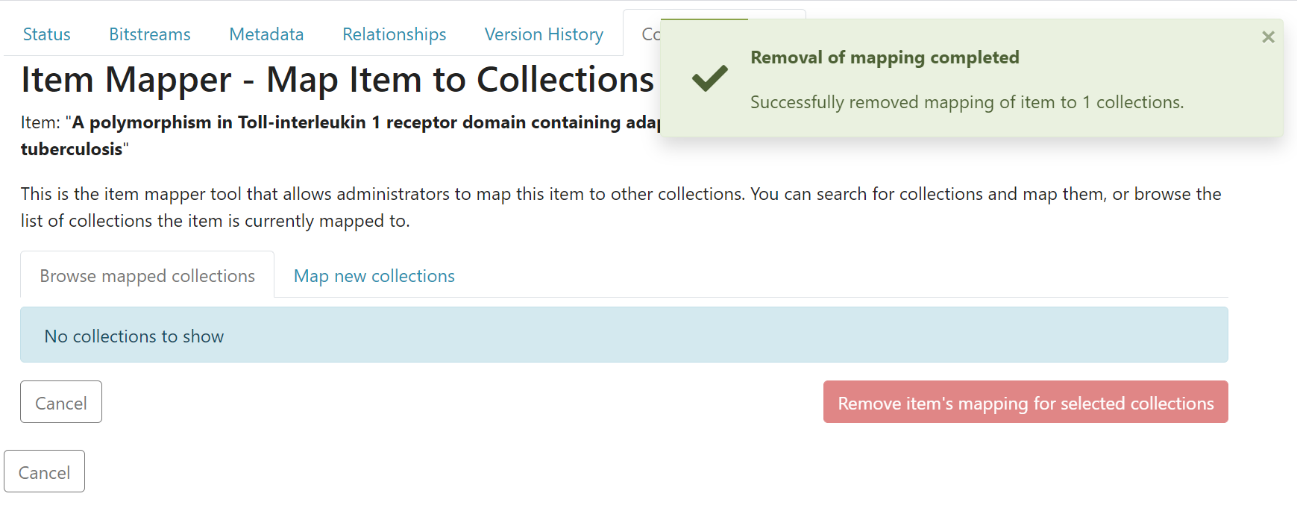 Banner saying Removal of mapping completed