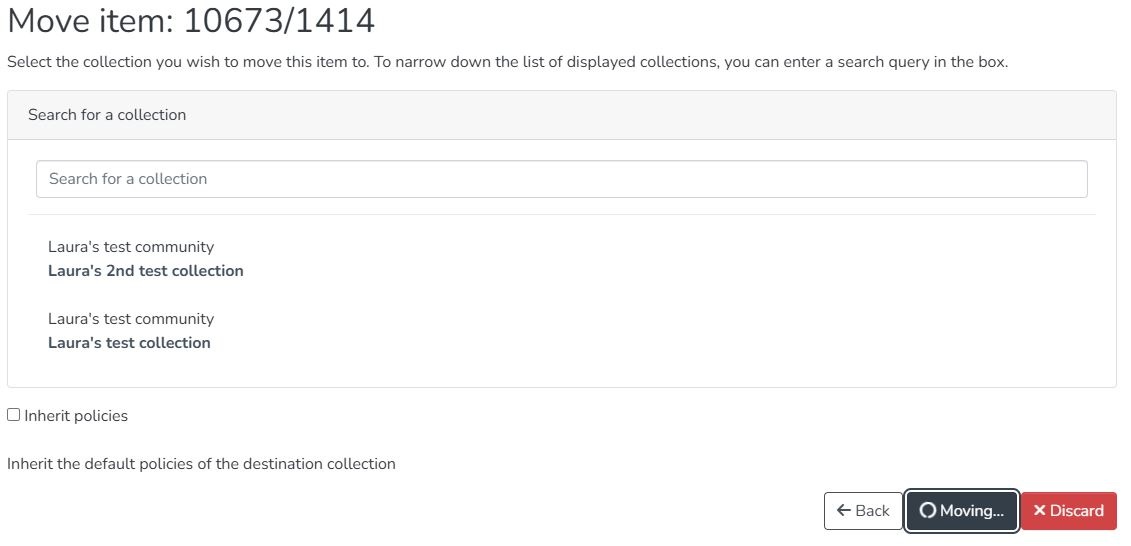 Move Item page with options and buttons identified