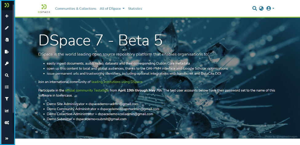 Admin menu displays vertically on the right side of the screen