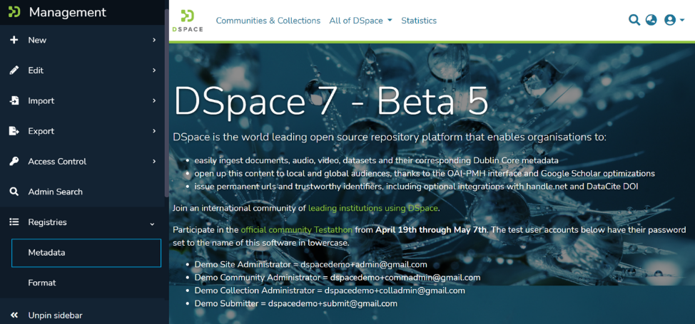 Under Registries click on Metadata