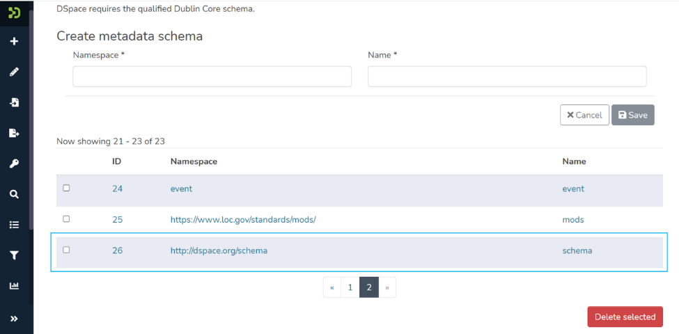 Saved schema data appears as a list