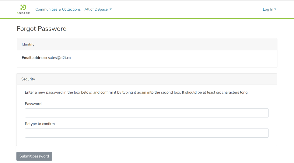 Enter a password and re-enter it to establish an account password