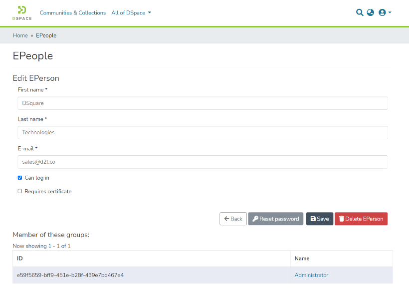 The group will appear on the profile page of the EPerson