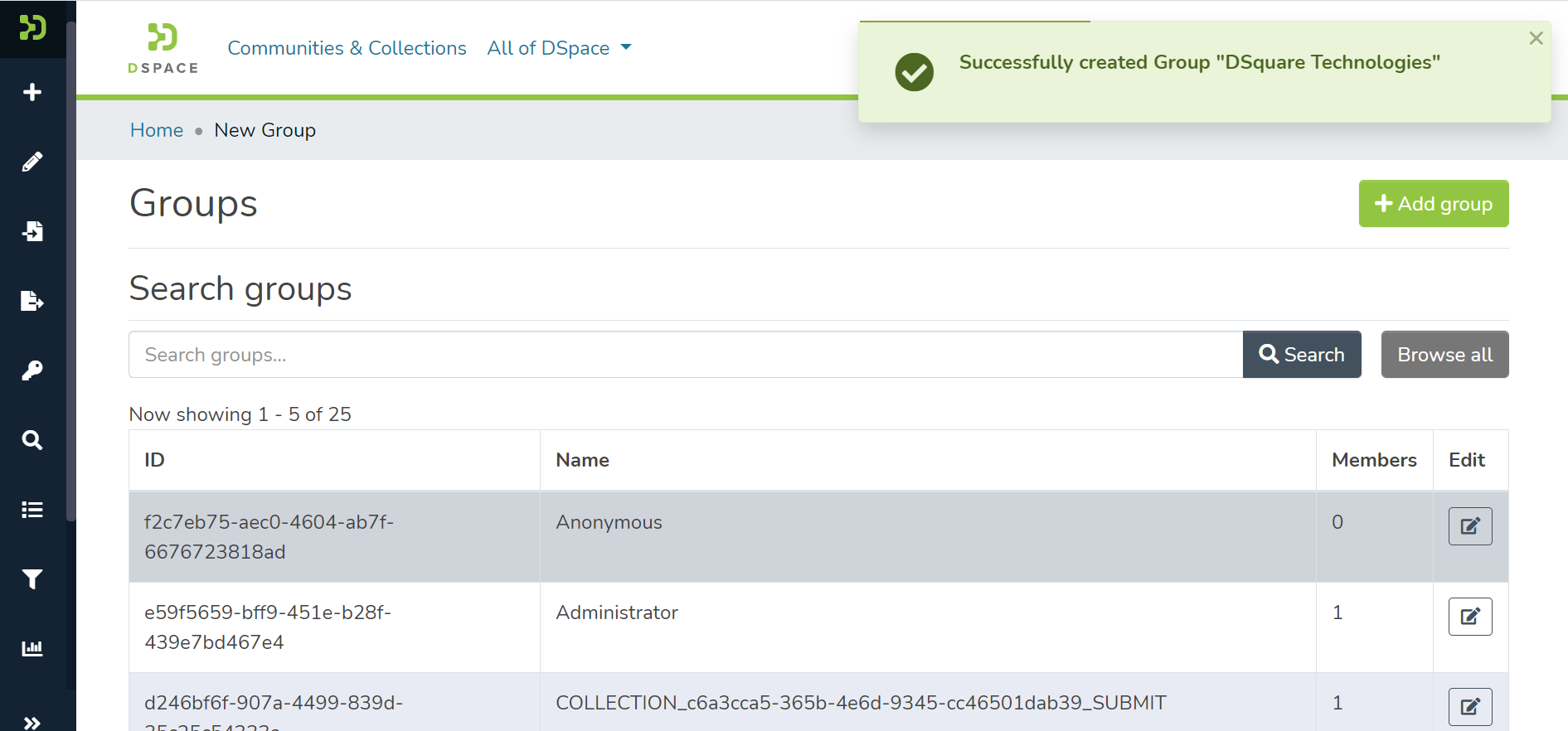 Group Saved confirmation banner