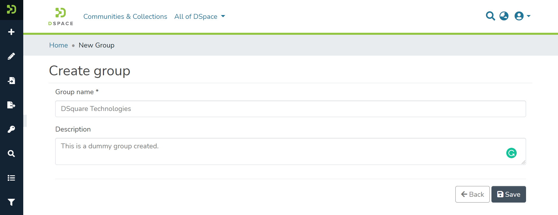 Add the Group Name and Description, then Save