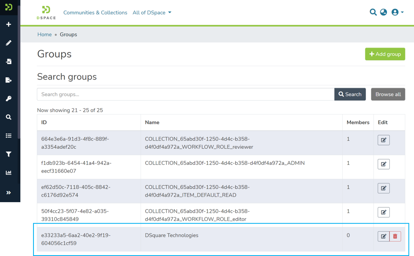 The Group shows in a list of Groups