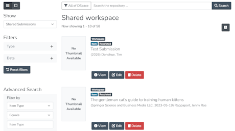shared submissions in MyDSpace